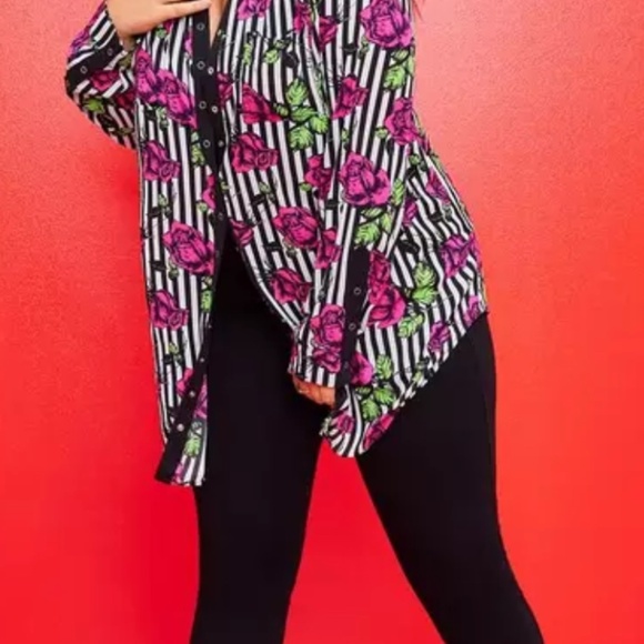 Torrid X Betsey Johnson Tunic Blouse - Georgette Floral Stripe - Picture 4 of 10